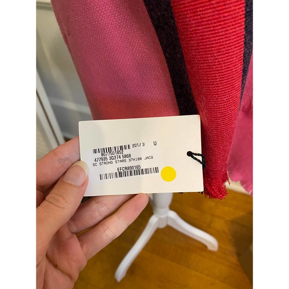 SOLD NWT Gucci Strong Stars Pink Gucci Stripe Jacquard wool cashmere silk Scarf - Picture 3 of 7